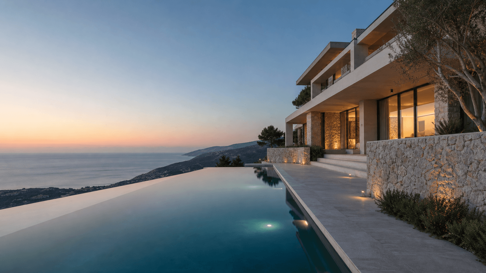 Coastal pool at sunset